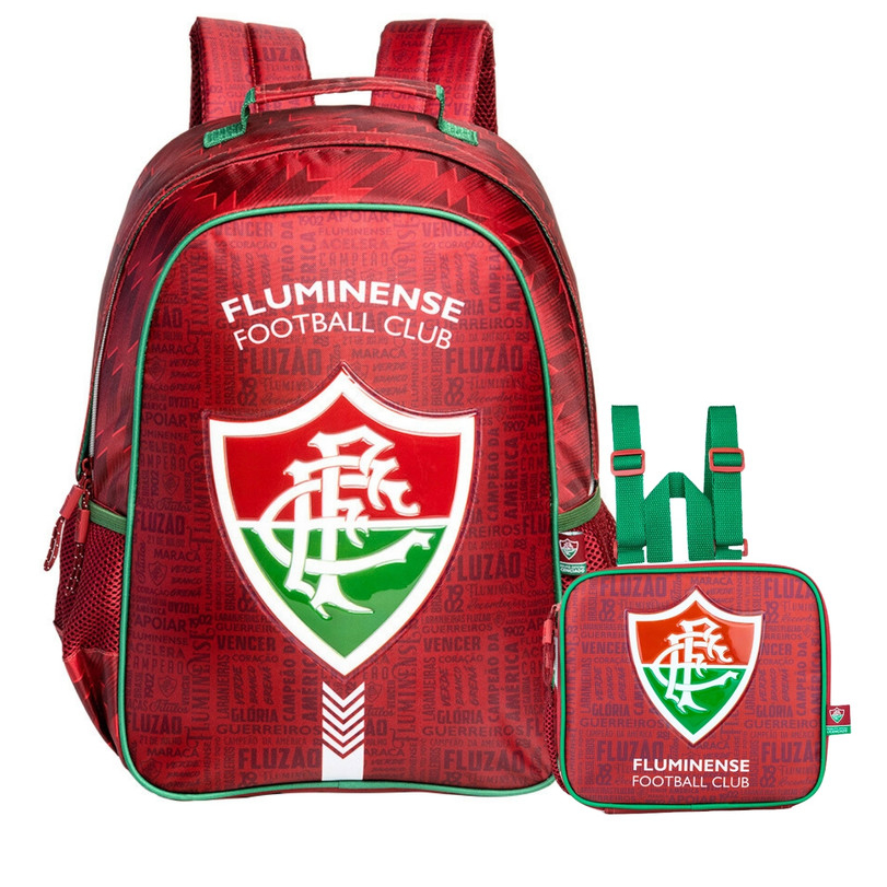 Kit Conjunto Escolar Infantil Futebol Menino Time Fluminense Mochila de Costas + Lancheira Térmica