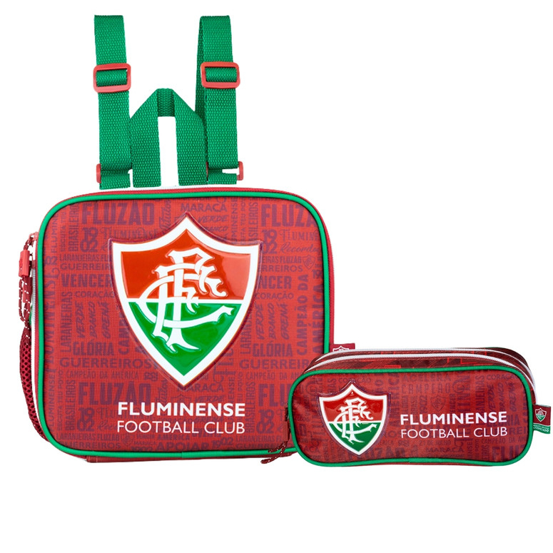 Kit Conjunto Escolar Infantil Menino Futebol Time Fluminense Lancheira Térmica + Estojo Duplo