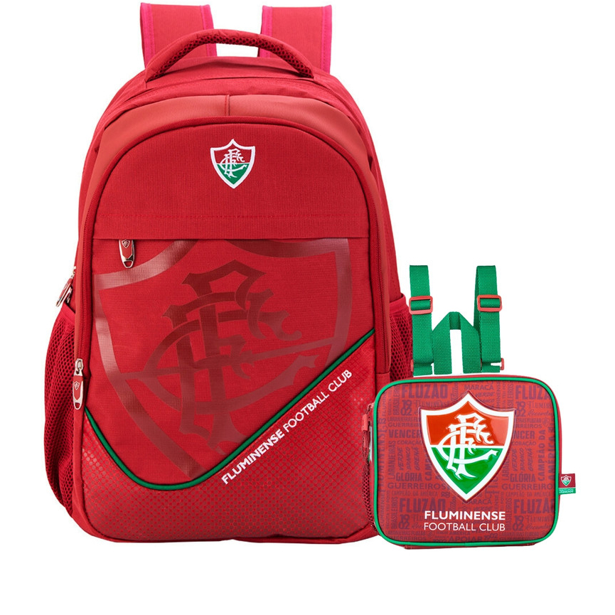 Kit Conjunto Escolar Juvenil Menino Futebol Time Fluminense Mochila de Costas + Lancheira Térmica