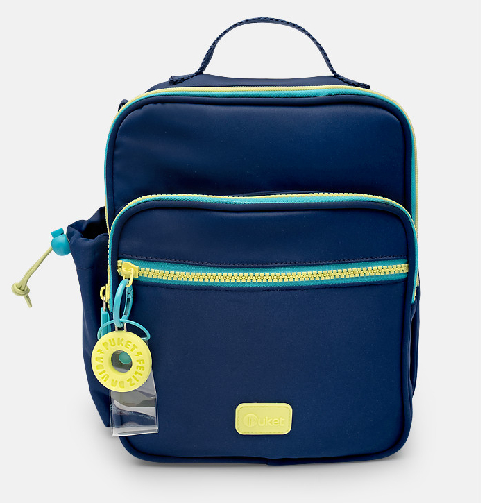 Lancheira Térmica Escolar com Bolso Frontal Azul Marinho Puket em Oferta na Shopee