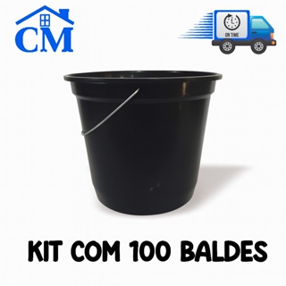 Kit com 100 Baldes De Limpeza 6 Litros Alça de Ferro Reforçado Preto em Oferta na Shopee