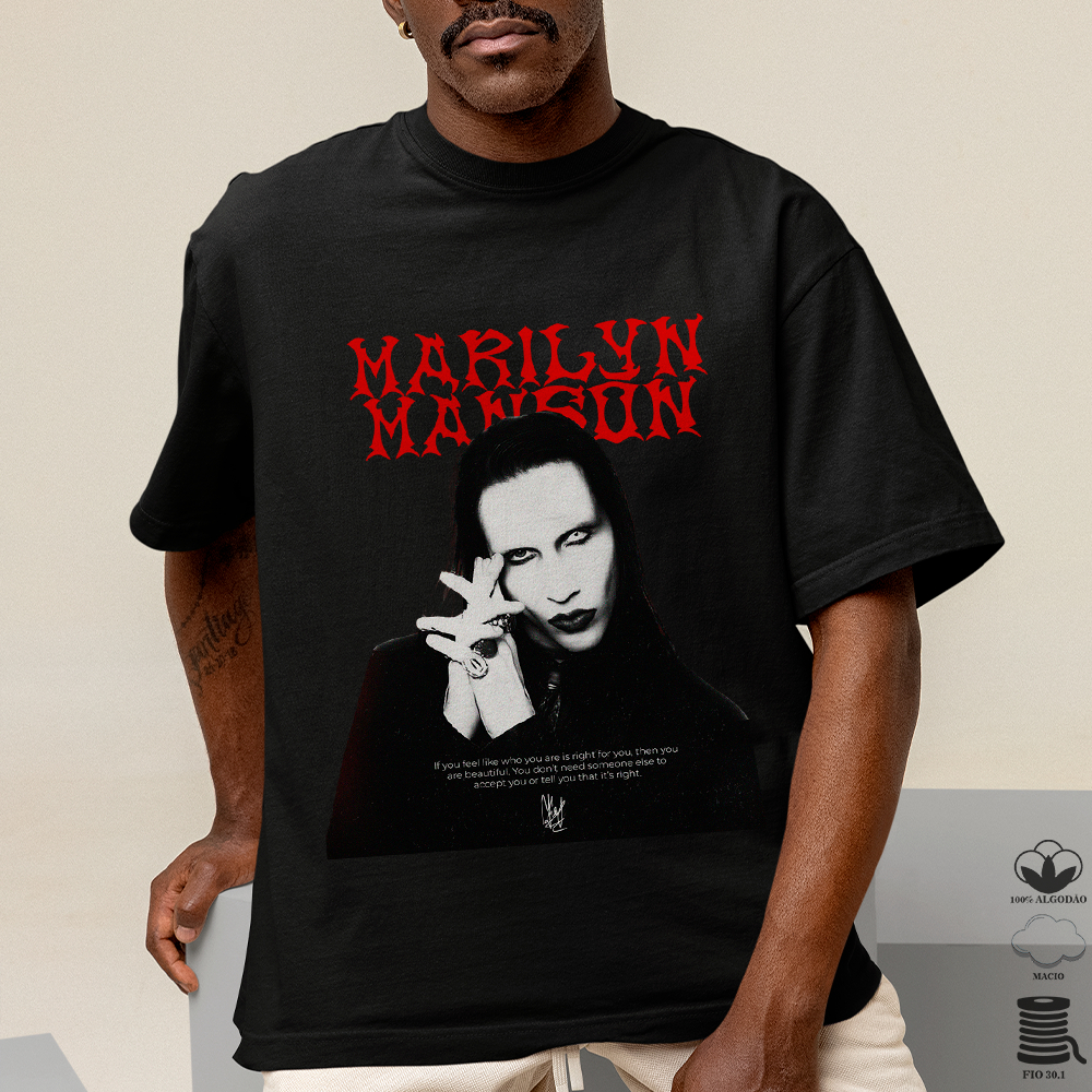 Camiseta Básica Algodão Estampada Unissex Rock Marilyn Manson Death Metal Heavy Devil Diabolico Band