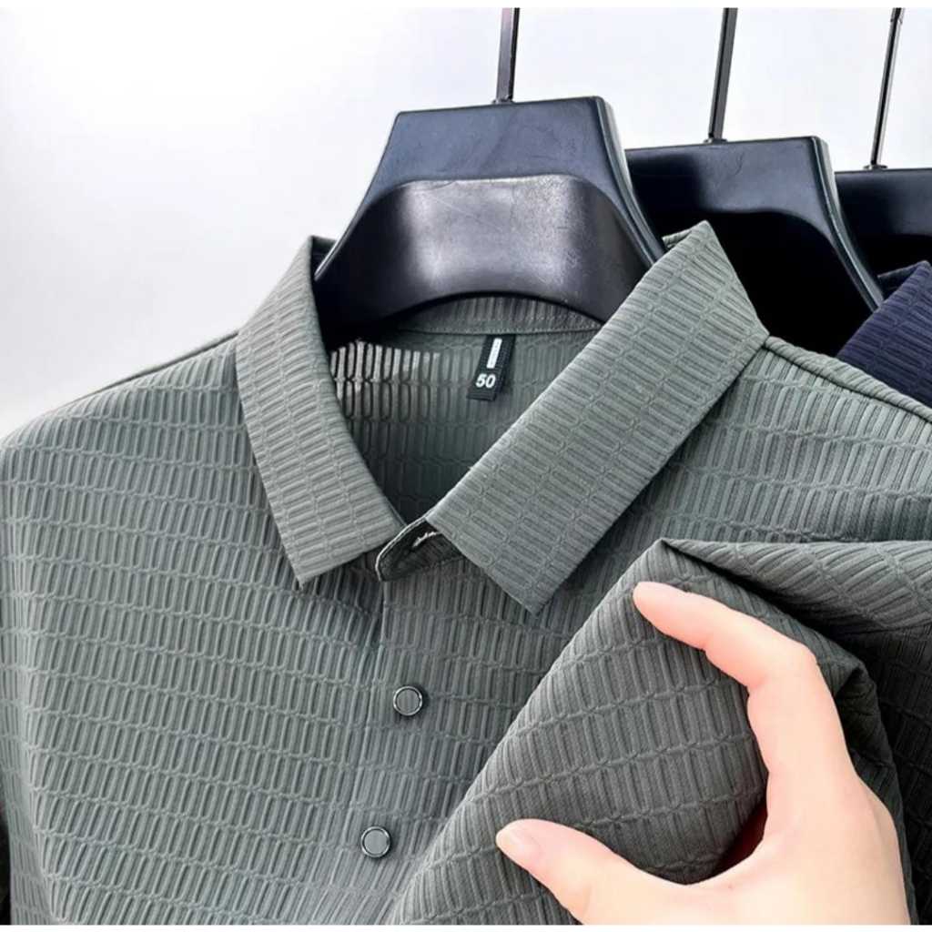 Camisa Polo Masculina Manga Curta Gelada Elegante Cor Sólida Verão em Oferta na Shopee