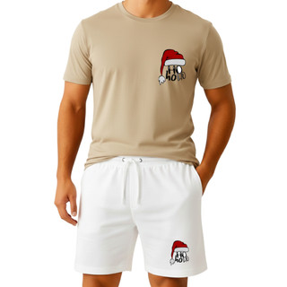 Kit Camiseta e Short Moletom Premium 100% Algodão Estilo Conforto Natal Papai Noel