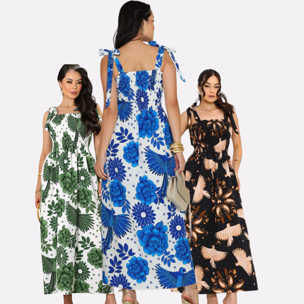 Vestido Longo Feminino Estampado Verão 2026