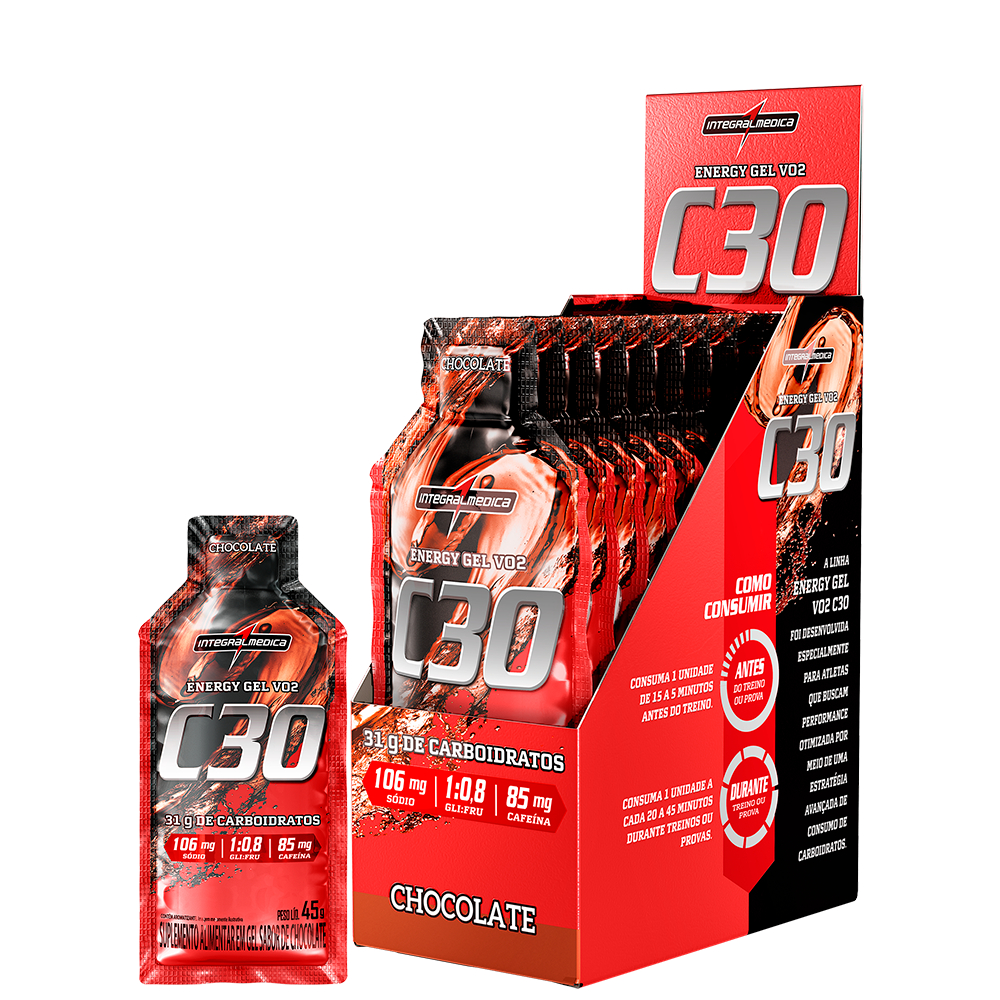 Energy Gel VO2 C30 Integralmedica Display 10 Sachês 45g Cada - Com Cafeína