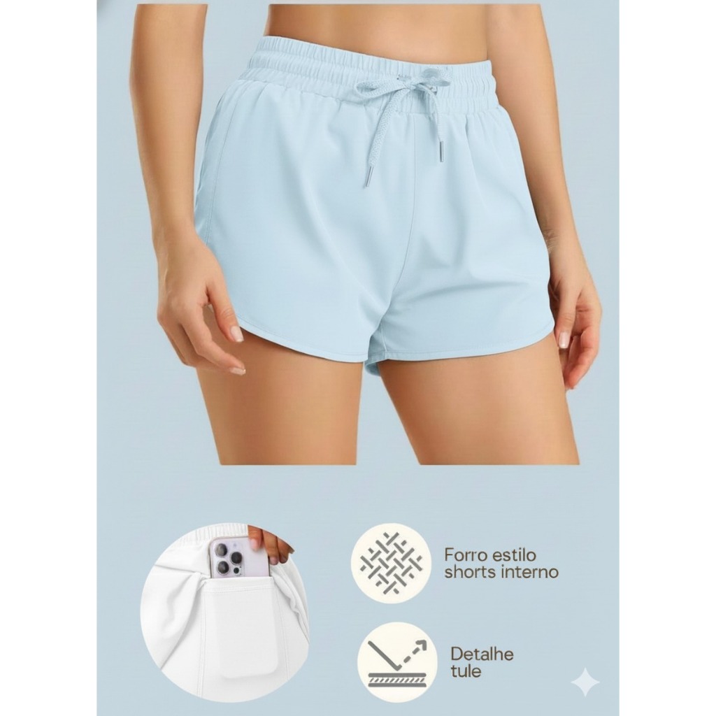 Shortinho Short Duplo Tactel Fitness Feminino Cadarço Roliço Forro Macio Poliamida em Oferta na Shopee