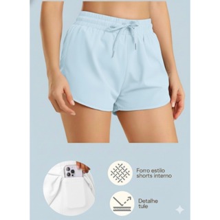 Shortinho Short Duplo Tactel Fitness Feminino Cadarço Roliço Forro Macio Poliamida em Oferta na Shopee