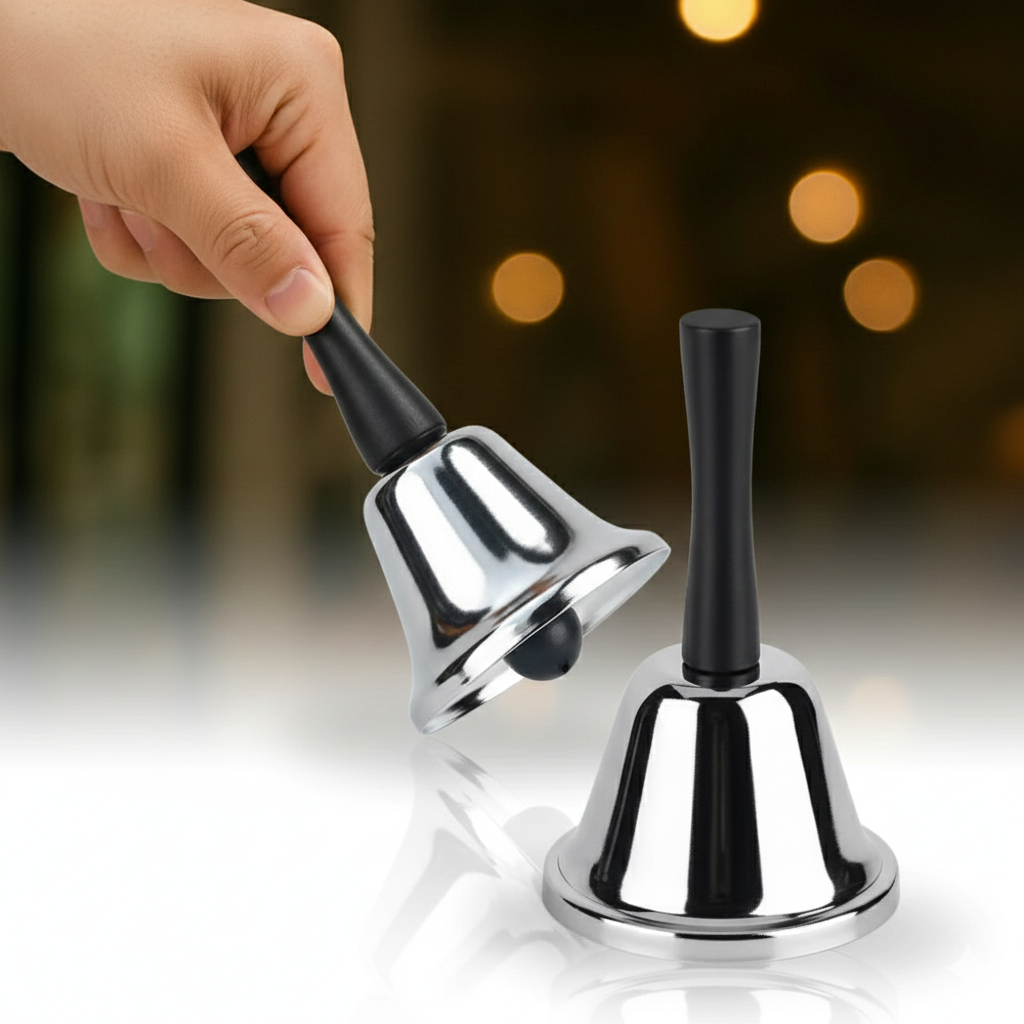 Kit Campainha de Mesa e Sino Sineta Inox Ideal Restaurantes Hotéis Lojas Escritórios Balcão Bar Garçon