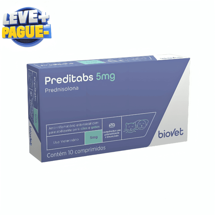 Preditabs 5mg – Prednisolona Uso Veterinário | Controle Inflamatório e Alergias