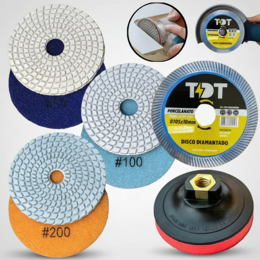 3 Lixas Diamantadas 1 Suporte 1 Disco Extra Fino Uso Profissional P/ Acabamento Porcelanato 45° em Oferta na Shopee