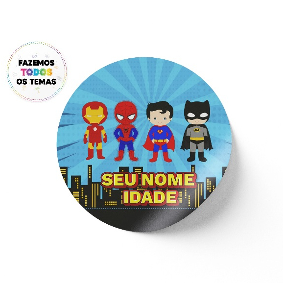 120 Tags Adesivos Rótulos Redondo 4X4 Festa Aniversario Herois Baby Ou Qualquer Outro Tema