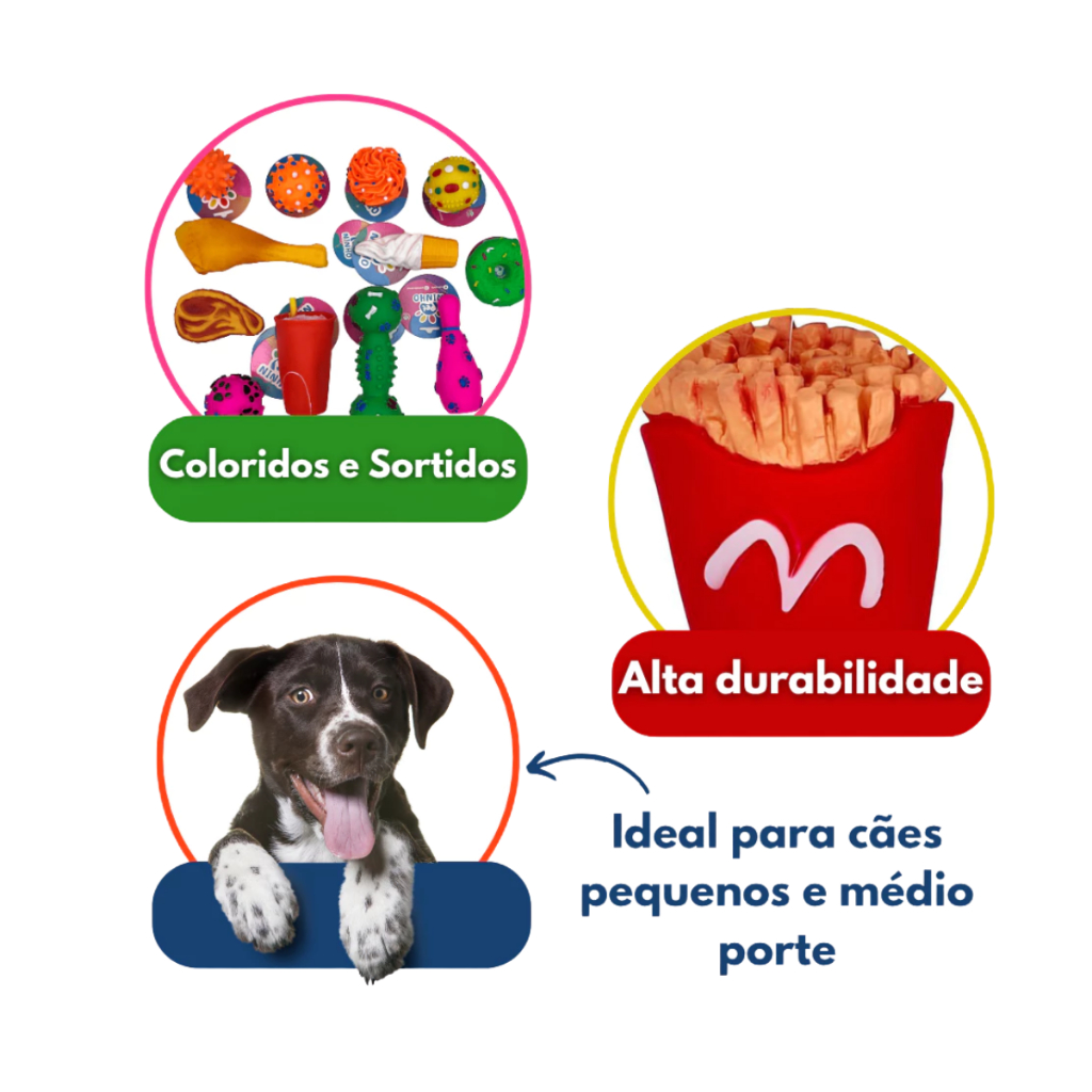 Kit 9 Brinquedos de Vinil com Apito para Cachorro – Mordedores Pet Interativos e Resistentes