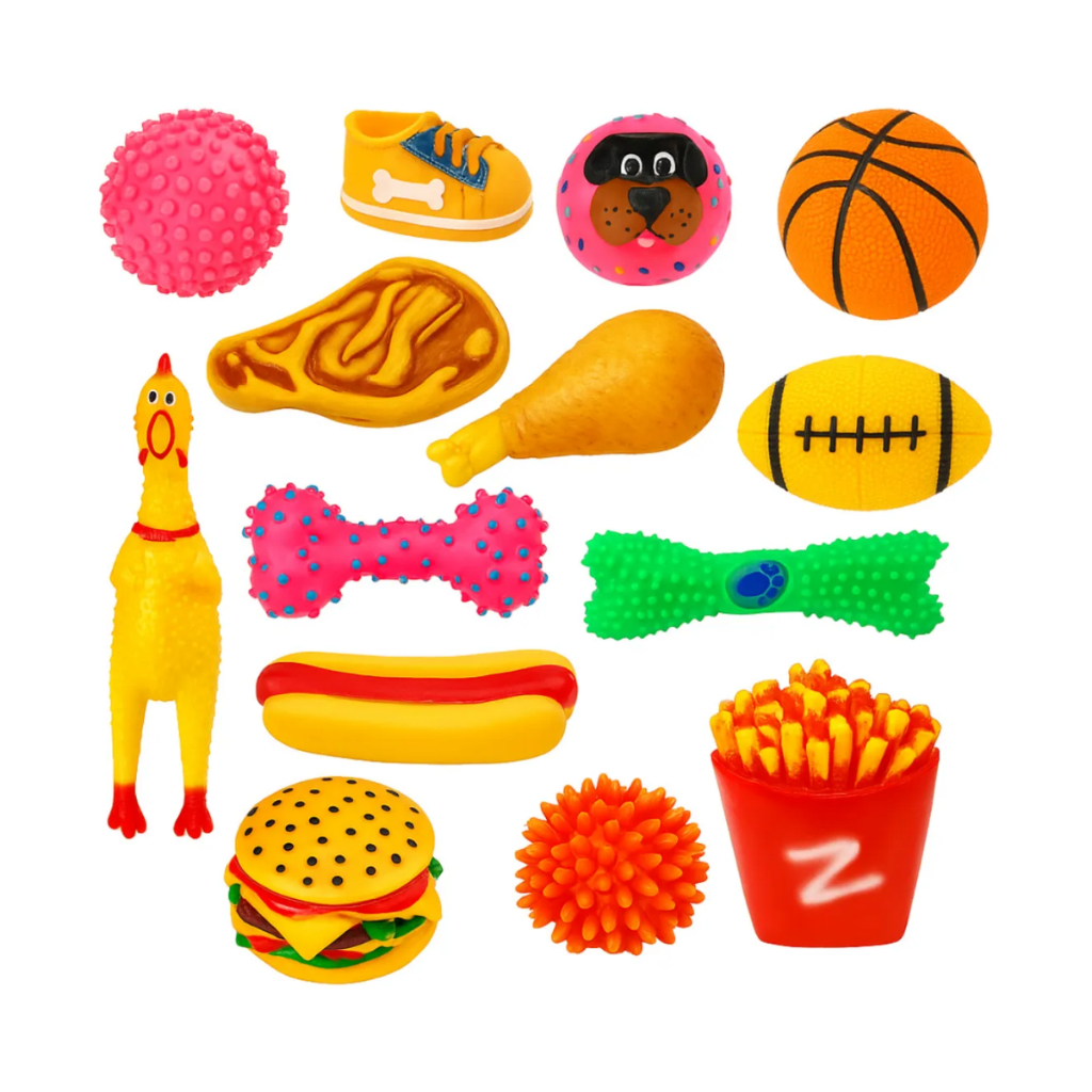 Kit 9 Brinquedos de Vinil com Apito para Cachorro – Mordedores Pet Interativos e Resistentes em Oferta na Shopee