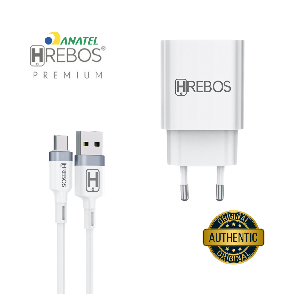 Carregador Speed Turbo 18W Branco + Cabo Tipo-C 1m Hrebos HS-183C