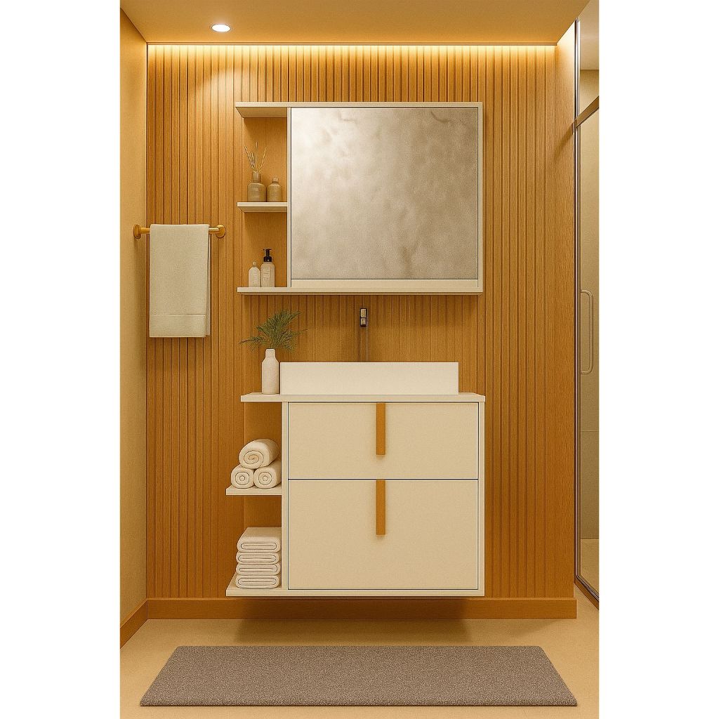 Kit De Banheiro Gabinete Star 2 Portas E Espelheira Com Prateleira Lateral E Cuba Dalla - Cores em Oferta na Shopee