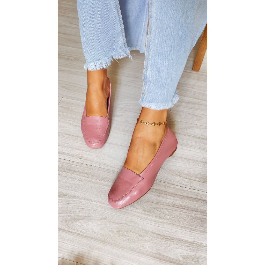 Mocassim Feminino Rosa  Couro Legítimo Confort Sapatilha Mocassim Berinjela Mocassim Uva