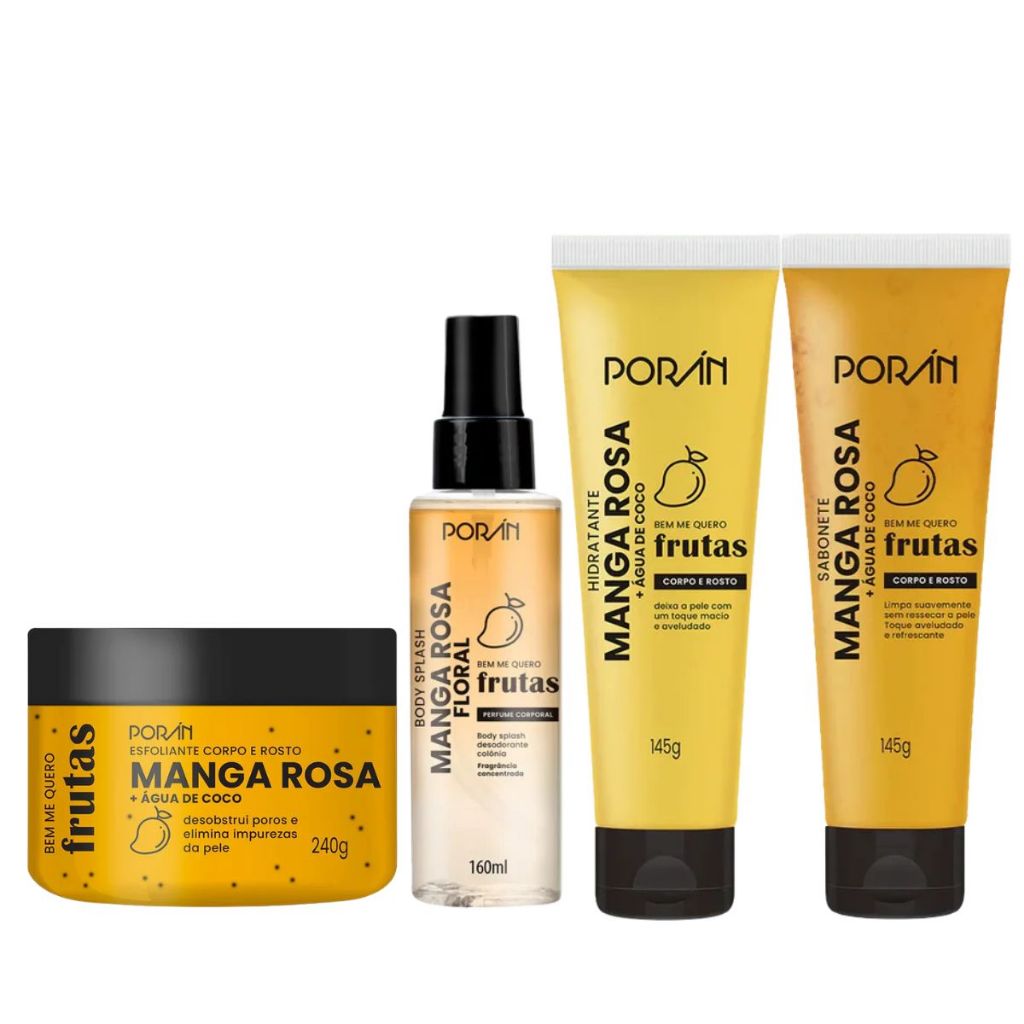 Kit Cuidado Com A Pele Escolha O Seu Porán Manga Rosa - Hidratante, Sabonete Líquido, Esfoliante e Body Splash