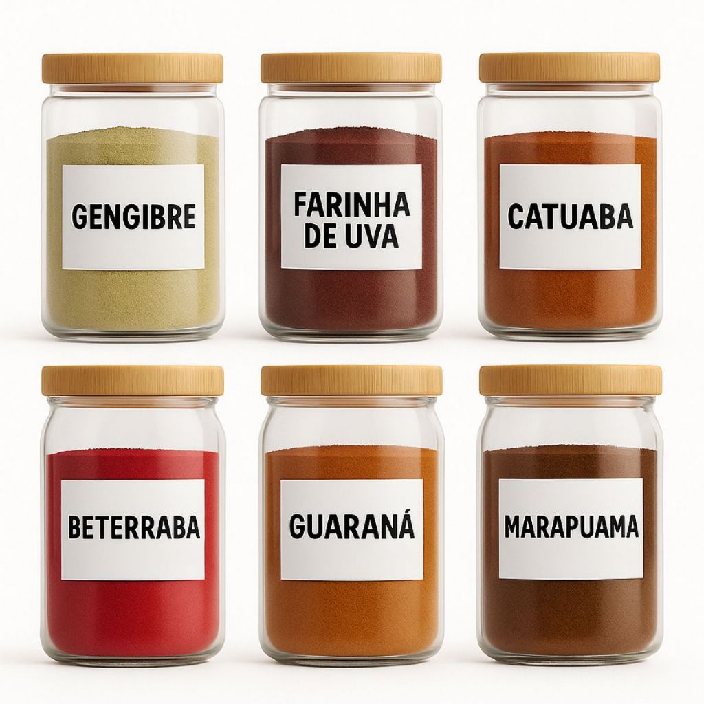 Kit Super Energético Pré-Treino Natural Catuaba Gengibre Guaraná Uva Beterraba Marapuama