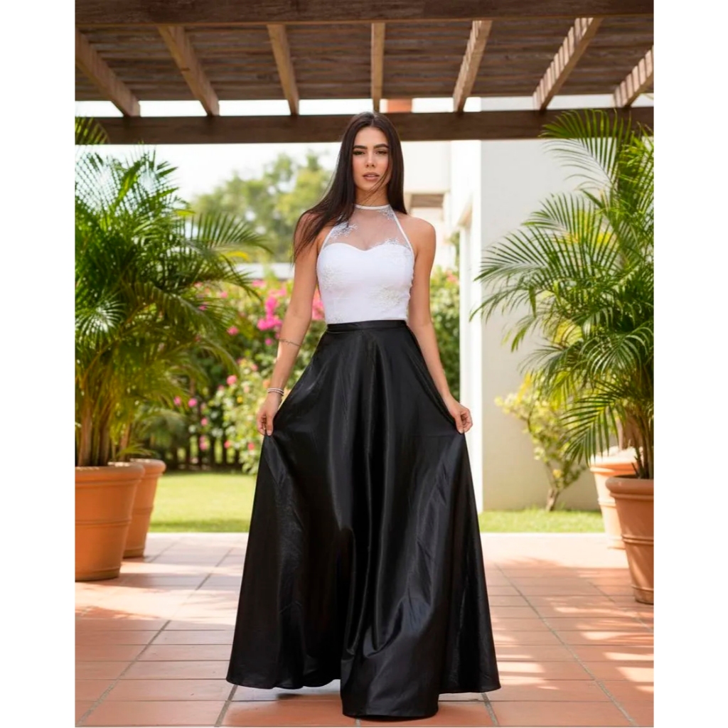 Saia Longa Social Acinturada  Casamento Coreografia De Cetim 4 metros de roda em Oferta na Shopee