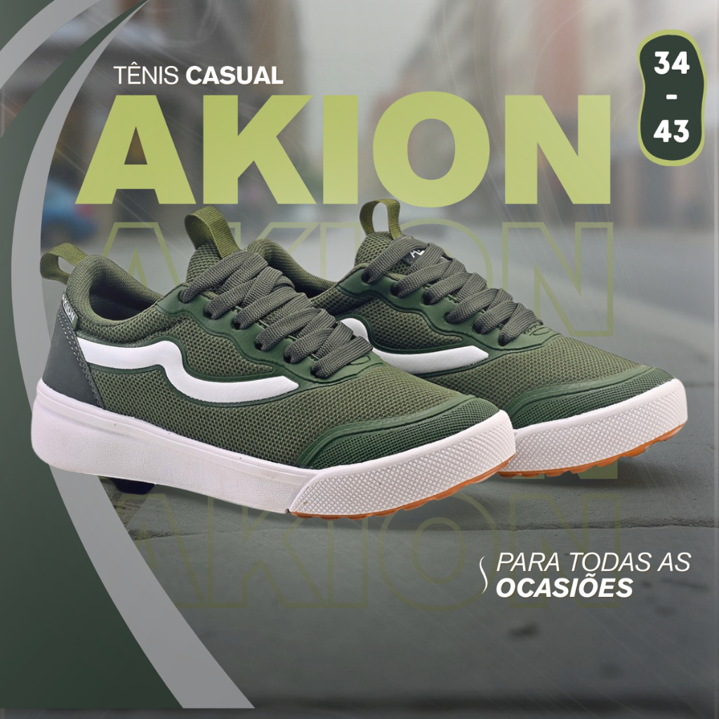 Tênis Akion Masculino Sneaker Street Casual Preto Branco 34 ao 43 - Entrega Rápida em Oferta na Shopee