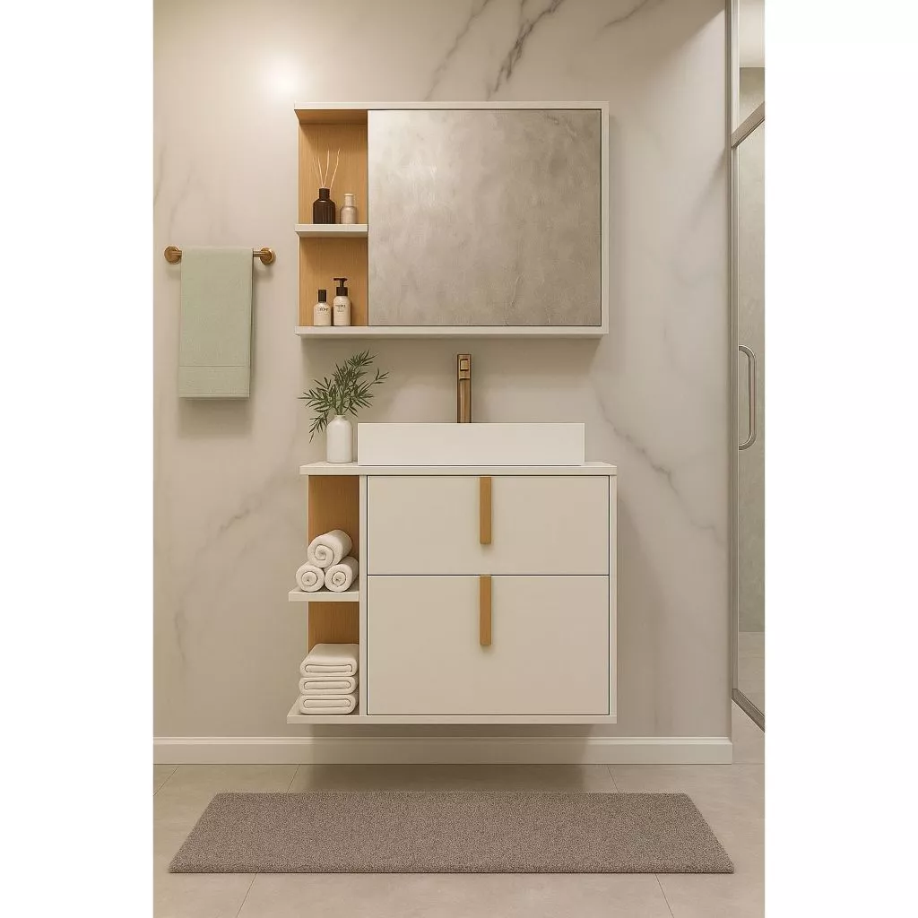 Kit Armário Organizador Gabinete P/ Banheiro Com Espelheira E Cuba Star Portas Dalla Outlet Plus — imagem 1