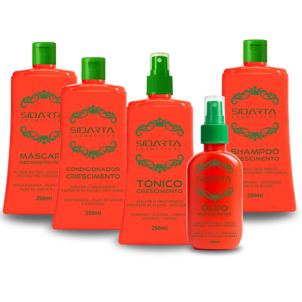 KIT 5x5 (F) COMPLETO SIDARTA COSMÉTICOS = TONICO + SHAMPOO + CONDICIONADOR + MASCARA RECONSTRUTORA + OLEO 100ml em Oferta na Shopee
