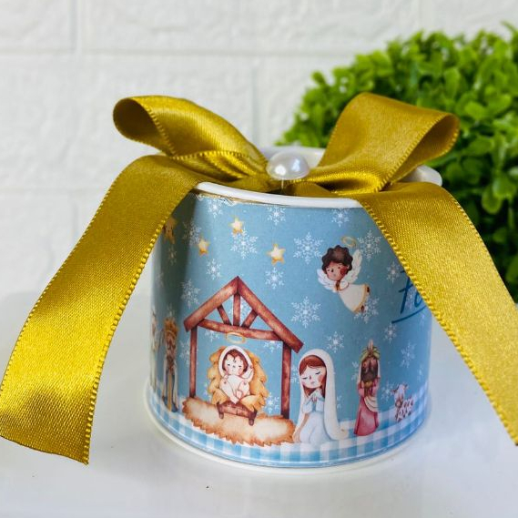 KIT Tubolata Personalizada 5x6 cm  Natal Cristão Azul  Maternidade Lembrancinha Brinde festa infantil aniversário