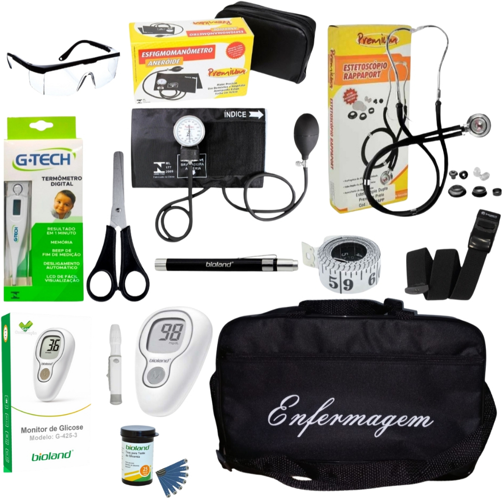 Kit De Enfermagem Preto Premium Com Glicossimetro Completo Lindo