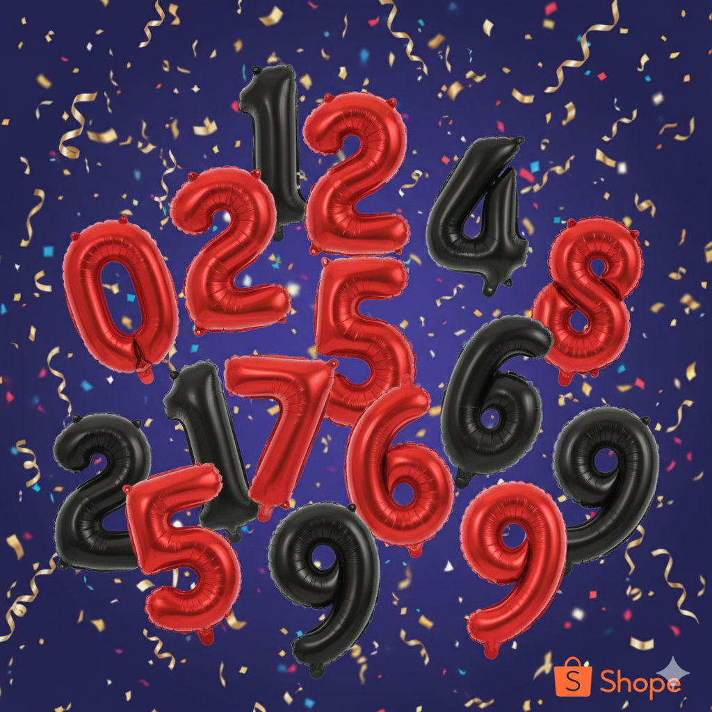 Balão Numérico Metalizado Preto ou Vermelho 70cm - Decoração de Festa