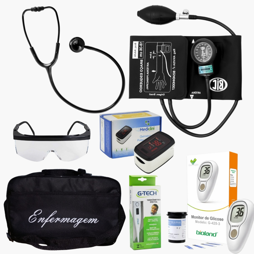 Kit de enfermagem com esfigmo e estetoscópio Bic Preto