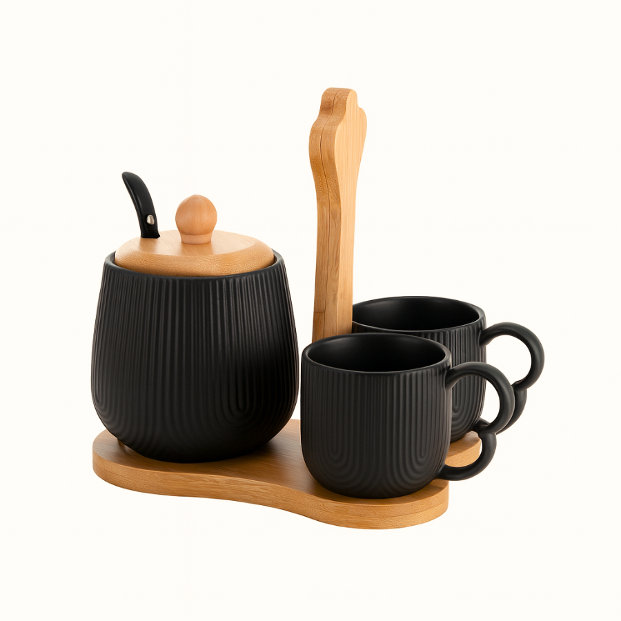 Jogo Xícaras Café 90ml Com Açucareiro e Suporte bambu Oásis — imagem 2 de 2