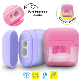 Apontador Duplo Com Glitter e Depósito Furo Jumbo e Normal - Acrilex em Oferta na Shopee