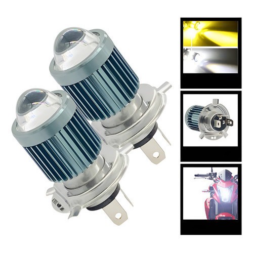 Par De Lâmpada Led Moto H4 Ba20d 6500k Olho De Peixe Potente H4 Preto Branco / Amarelo em Oferta na Shopee