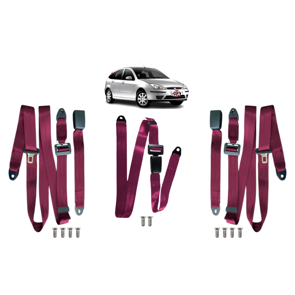 kit 3 cinto segurança banco traseiro 3 ponto estático e abdominal 2 ponto macho e fêmea focus ford