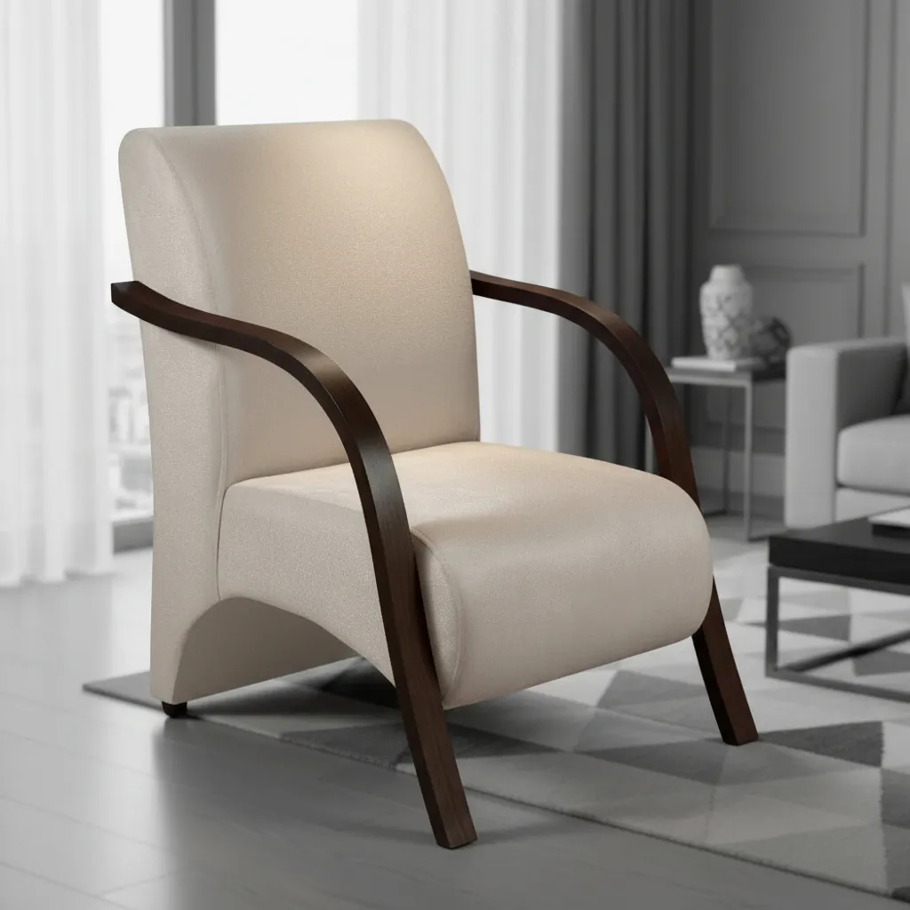 Poltrona Cadeira Decorativa Estofada Roma Sala Recepção Consultório Clínica Suede Braço de Madeira Sala de Estar Quarto