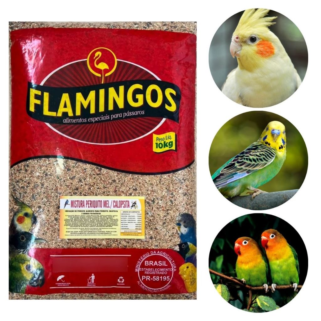 Mistura de Semente Calopsitas Periquitos Agapornis Com Mel 10 Kg - Flamingos