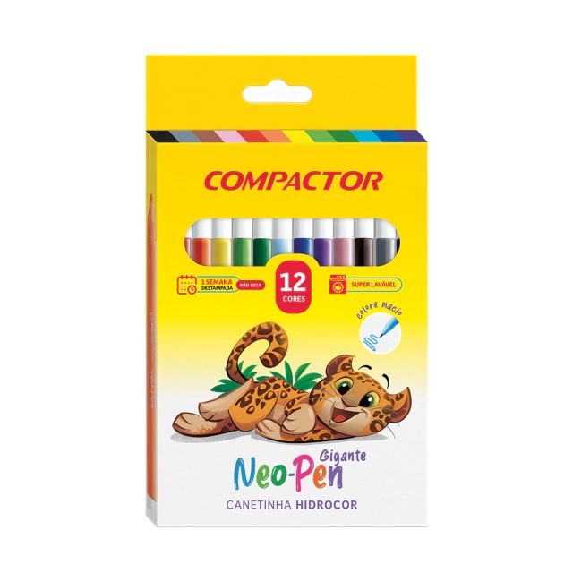 CANETINHA NEO-PEN GIGANTE 12 CORES / CANETA HIDROGRAFICA 12 CORES / COMPACTOR / MATERIAL ESCOLAR