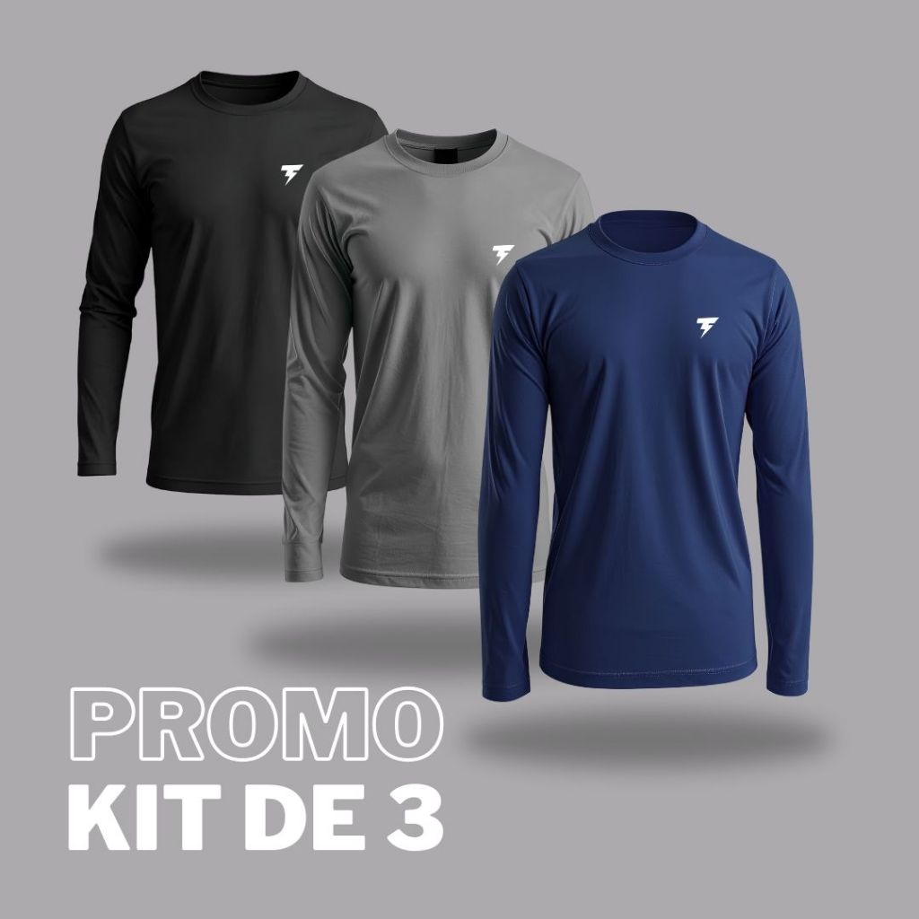 3 Camisa Térmica Masculina Manga Longa Proteção Uv Segunda Pele Camisa Solar Dry Fit Toque Fresco