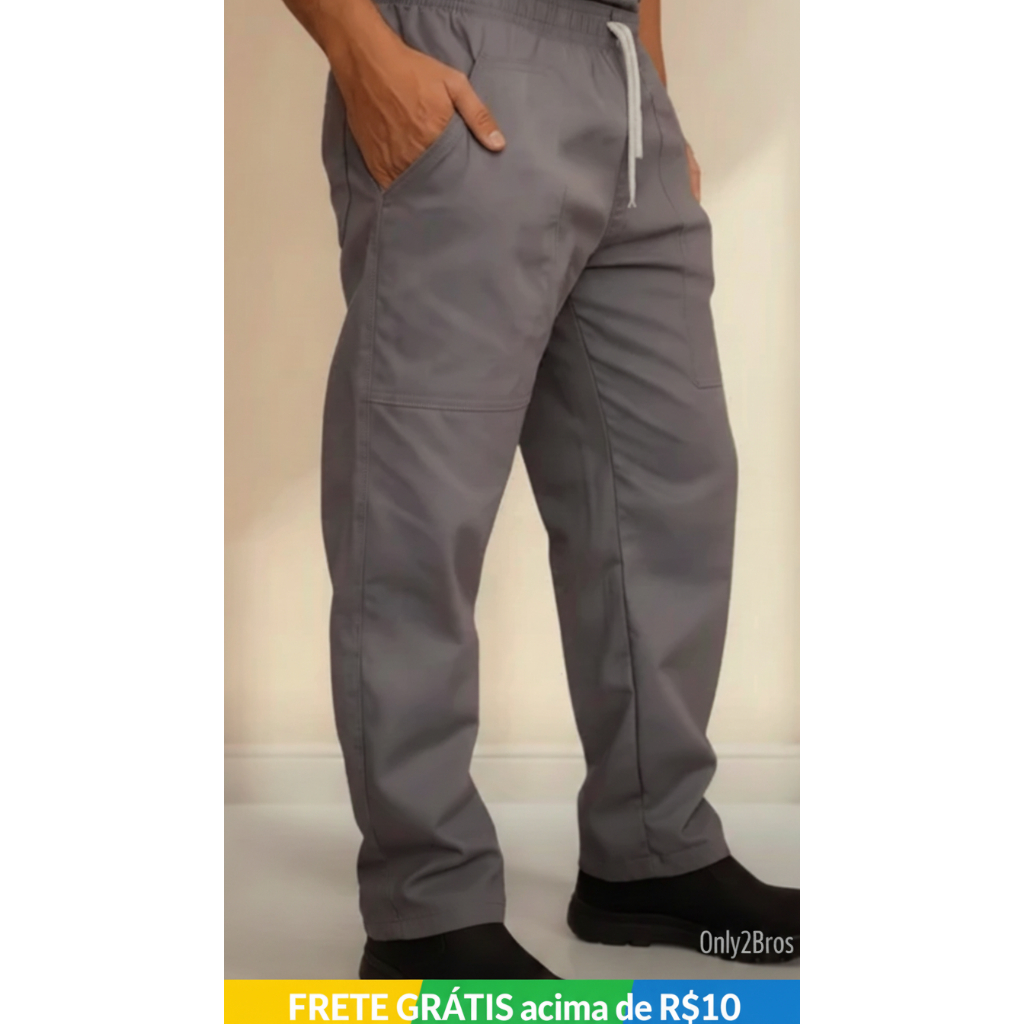 Calça de Brim Pesado Super Resistente Firme Justa Cinza Uniforme Trabalho Obra Profissional Industria Serviços