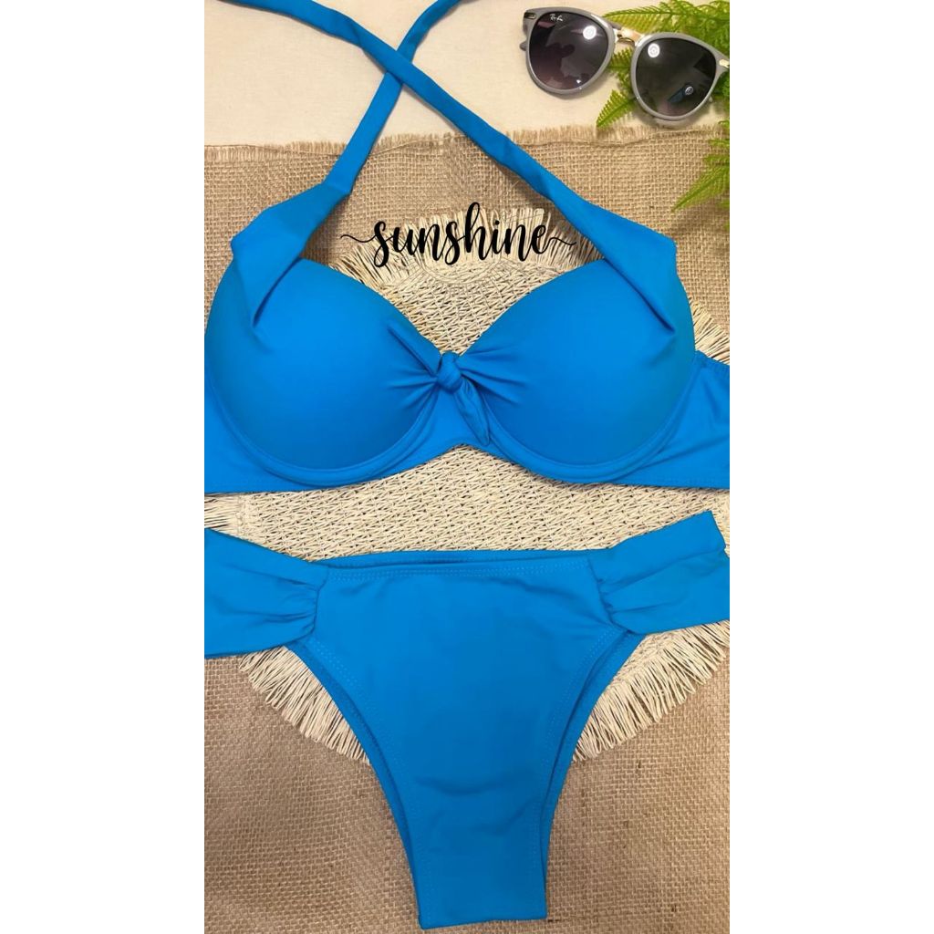 biquíni CONJ. BIQUINI TOP BOJO C/ARO DE SUSTENTAÇÃO, CALCINHA COS LATERAL ALTO, MODA PRAIA, PISCINA, VERÃO, BIKINI LISO