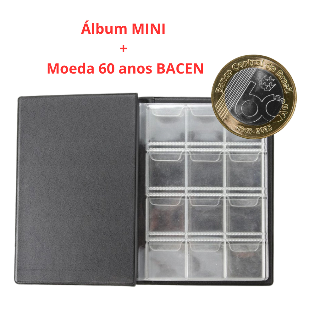 Moeda 60 Anos BACEN + Álbum MINI para 120 moedas de até 27mm