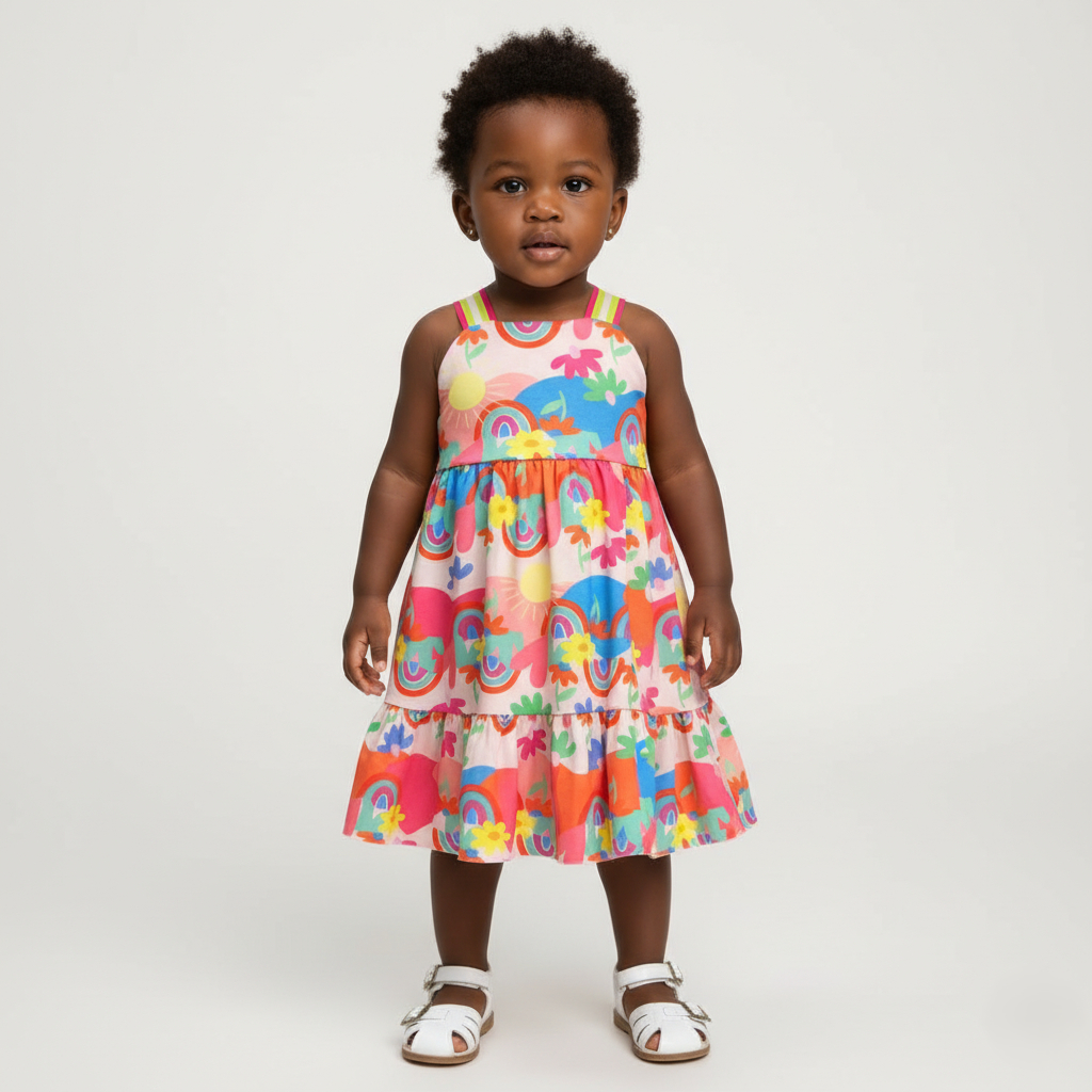 Vestidinho Infantil Bebê Feminino Rodado Malha Alcinha Menina Colorido Estampado Delicado Sortido