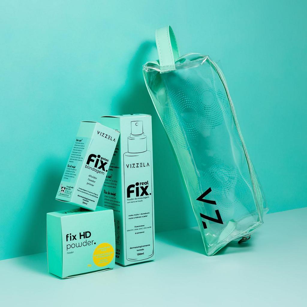 Kit Coleção Fix Fixador Gotas Blindagem Pó Translucido Vegano Original Vizzela em Oferta na Shopee