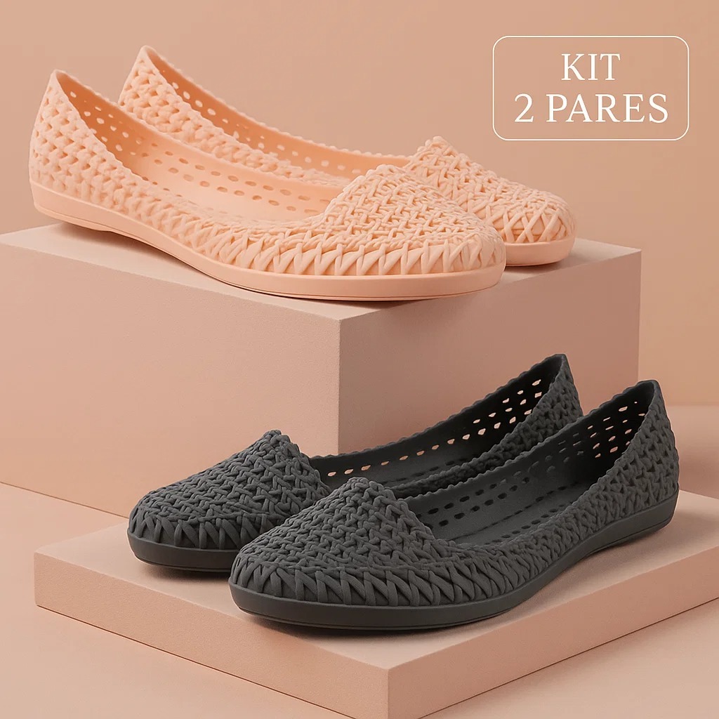 KIT 2 PARES Sapatilha Feminina Confortável Flexível Calce Fácil Palmilha Macia Estilo Casual Diário
