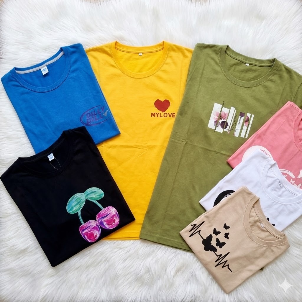 Camiseta feminina diversas cores estampas variadas t shirt confortável 100%algodão de alta qualidade