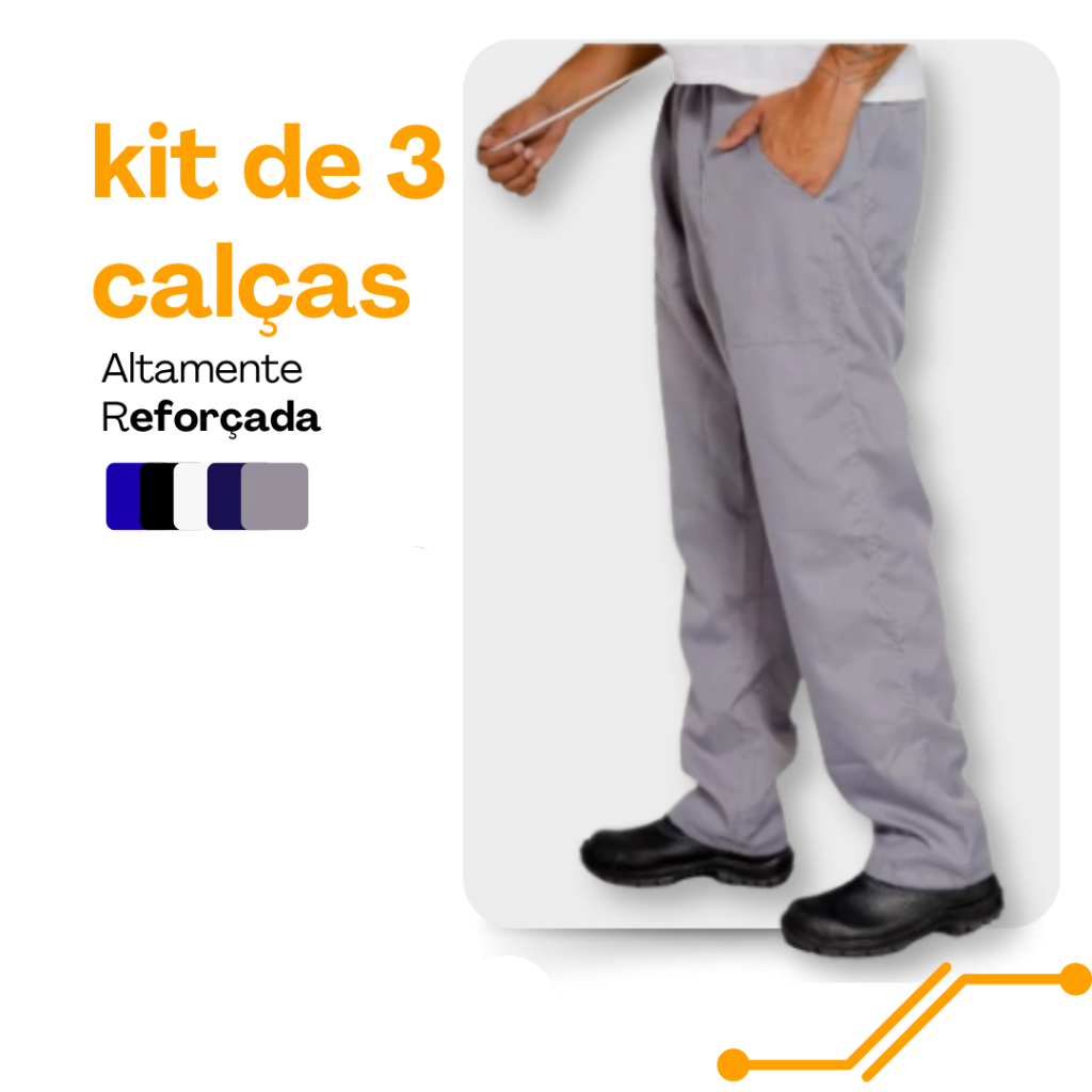 KIT 3 Calças Brim REFORÇADA P/ Trabalho Pesado | Uniforme Profissional C/ ELÁSTICO & Reforço em Oferta na Shopee