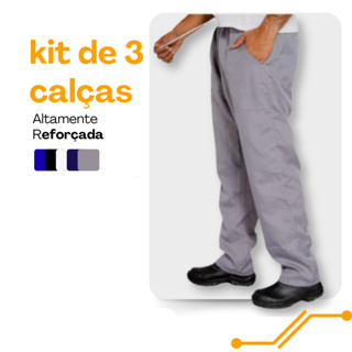 KIT 3 Calças Brim REFORÇADA P/ Trabalho Pesado | Uniforme Profissional C/ ELÁSTICO & Reforço em Oferta na Shopee