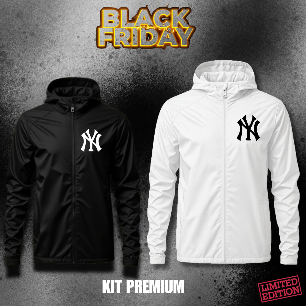 Kit Jaqueta Corta Vento Premium Estampado Masculino/Feminino 2 Peças – Black + White | Edição Black Friday