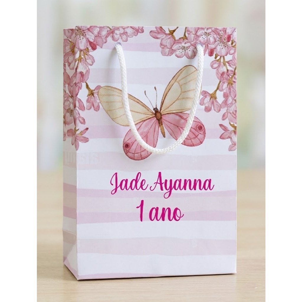 40 Sacolinha Personalizados Borboleta Rosa Jardim (PEGUE E MONTE) / Lembrancinha Mimos Festa Aniversário Infantil